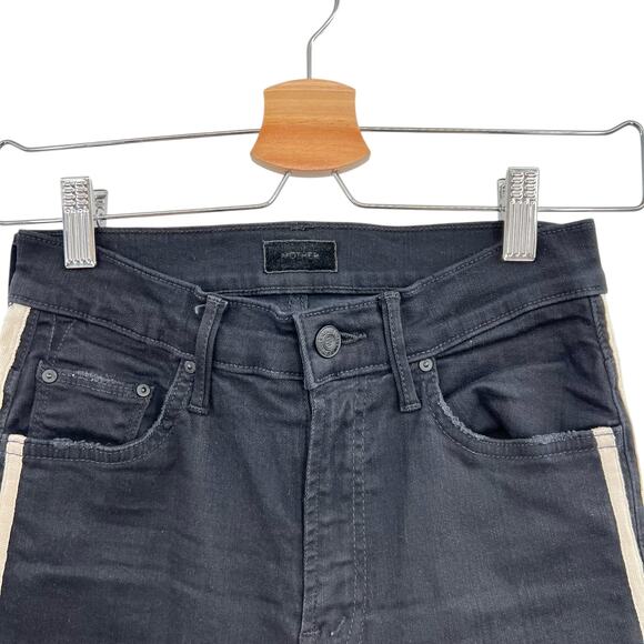 Mother Insider Crop Step Fray Jeans Guilty Racer Side Stripe Black Size 25 - Picture 4 of 13